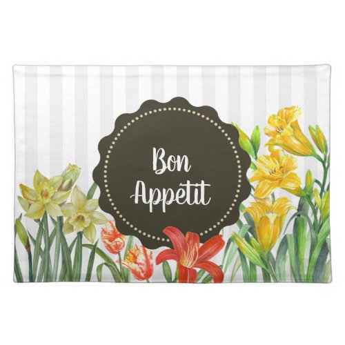 Watercolor Yellow Orange Spring Flowers Cloth Placemat