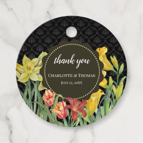 Watercolor Yellow Orange Spring Flowers Damask Favor Tags