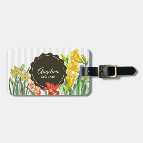 Watercolor Yellow Orange Spring Flowers Design Luggage Tag