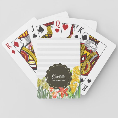 Watercolor Yellow Orange Spring Flowers Design Playing Cards