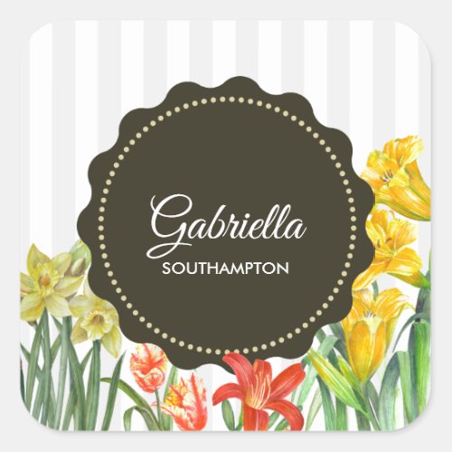 Watercolor Yellow Orange Spring Flowers Design Square Sticker