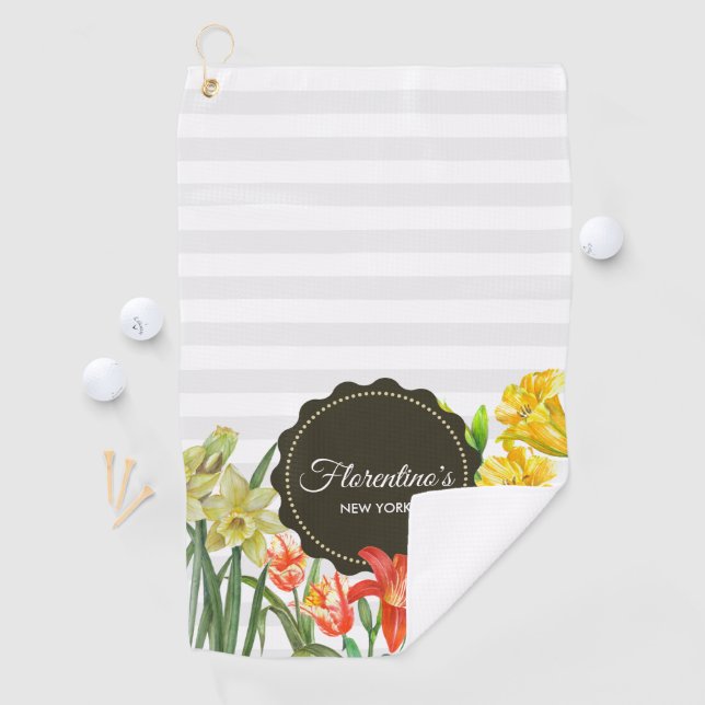 Watercolor Yellow Orange Spring Flowers Golf Towel (InSitu)