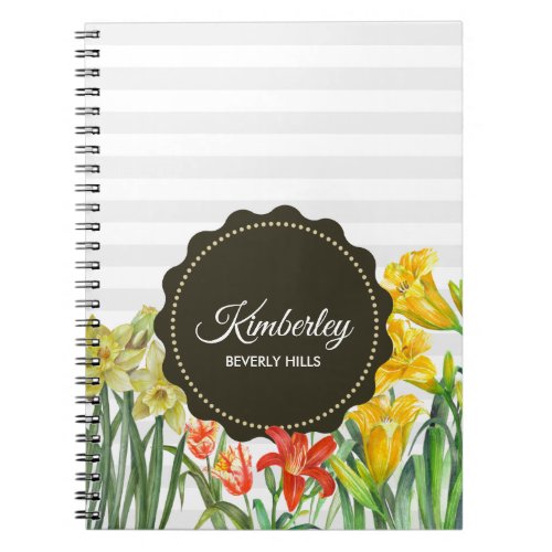 Watercolor Yellow Orange Spring Flowers Notebook