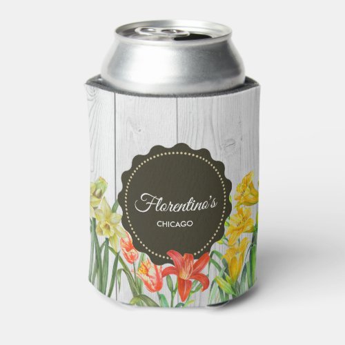 Watercolor Yellow Orange Spring Flowers Painting Can Cooler
