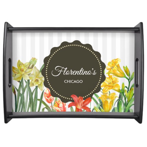 Watercolor Yellow Orange Spring Flowers Serving Tray