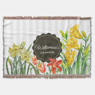 Watercolor Yellow Orange Spring Flowers Throw Blanket