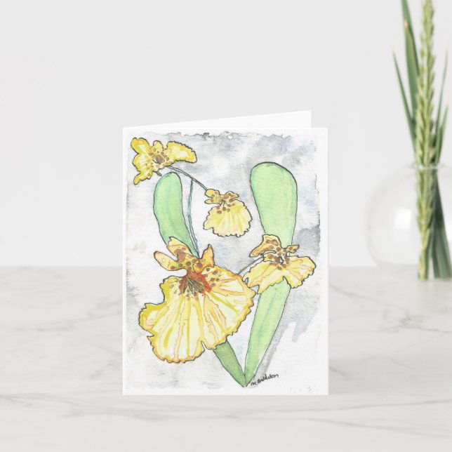 Watercolor Yellow Orchid Note Card with envelope (Front)
