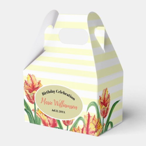 Watercolor Yellow Parrot Tulip Beige White Stripes Favor Boxes