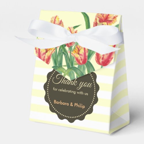 Watercolor Yellow Parrot Tulip Black White Stripes Favor Boxes