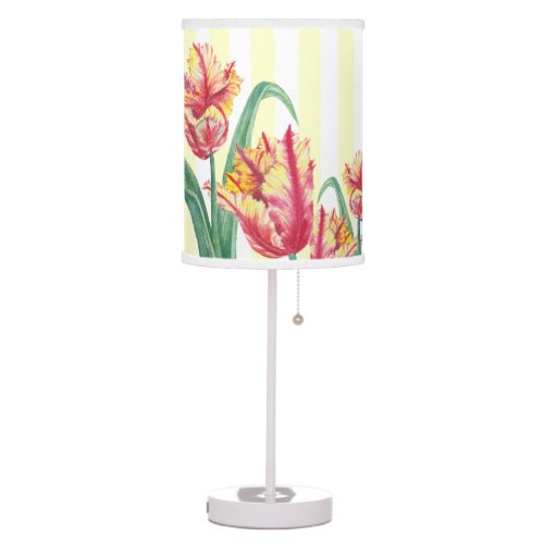 Watercolor Yellow Parrot Tulip Floral Illustration Table Lamp