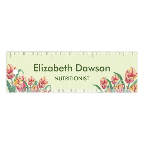 Watercolor Yellow Parrot Tulip Illustration Office Ruler