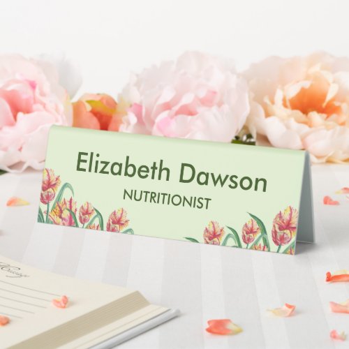 Watercolor Yellow Parrot Tulip Illustration Office Table Tent Sign