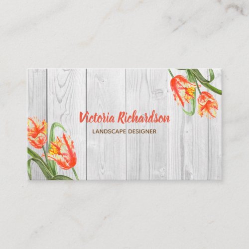 Watercolor Yellow Parrot Tulips Floral Art Business Card