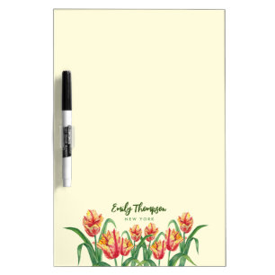 Watercolor Yellow Parrot Tulips Floral Art Dry Erase Board