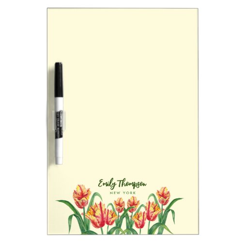 Watercolor Yellow Parrot Tulips Floral Art Dry Erase Board