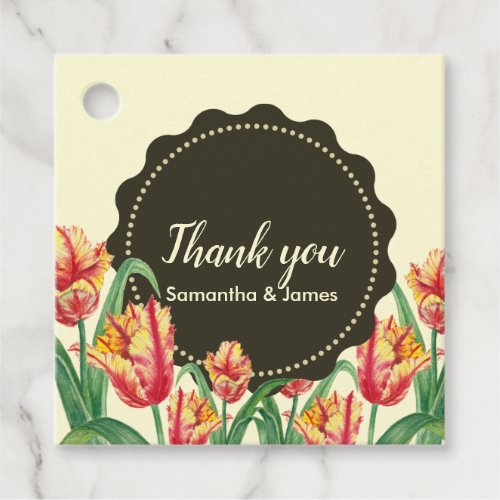 Watercolor Yellow Parrot Tulips Floral Art Favor Tags