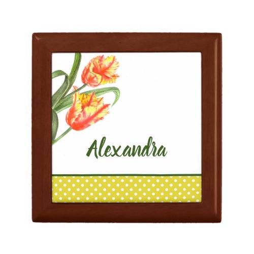 Watercolor Yellow Parrot Tulips Floral Art Gift Box