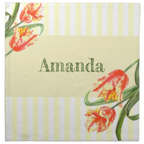 Watercolor Yellow Parrot Tulips Floral Art Napkin