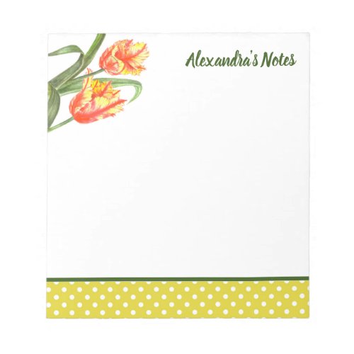 Watercolor Yellow Parrot Tulips Floral Art Notepad