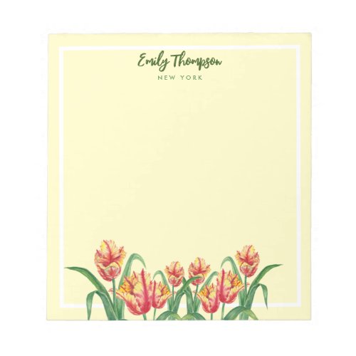 Watercolor Yellow Parrot Tulips Floral Art Notepad
