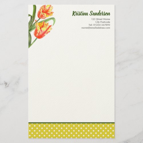 Watercolor Yellow Parrot Tulips Floral Art Stationery