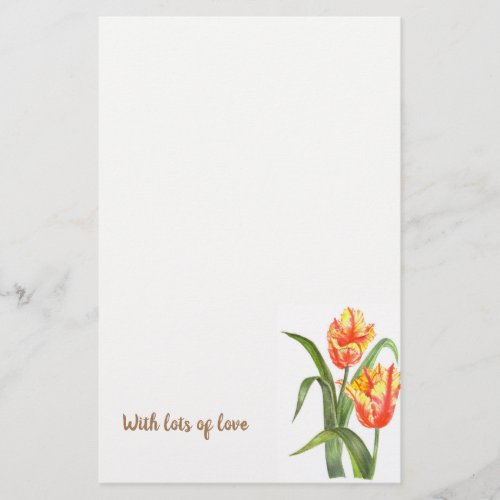 Watercolor Yellow Parrot Tulips Floral Art Stationery