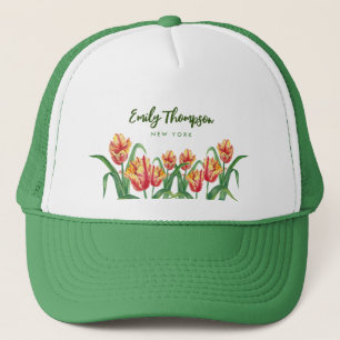 Watercolor Yellow Parrot Tulips Floral Art Trucker Hat