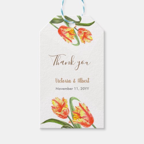 Watercolor Yellow Parrot Tulips Floral Art Wedding Gift Tags