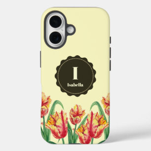 Watercolor Yellow Parrot Tulips Floral Monogram iPhone 16 Case