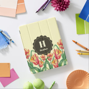 Watercolor Yellow Parrot Tulips Floral Monogram iPad Smart Cover