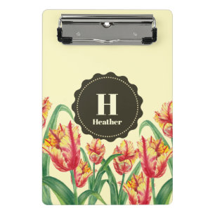 Watercolor Yellow Parrot Tulips Floral Monogram Mini Clipboard