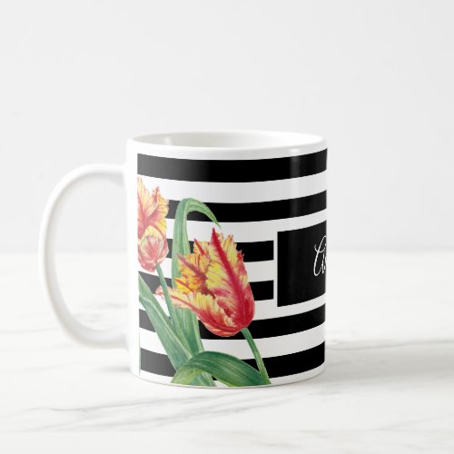 Watercolor Yellow Parrot Tulips Floral Polka Dot Coffee Mug