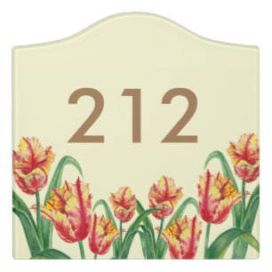 Watercolor Yellow Parrot Tulips Floral Room Door Sign