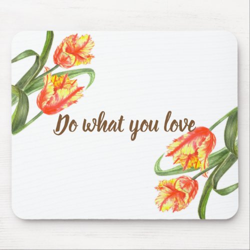 Watercolor Yellow Parrot Tulips Flower Floral Art Mouse Pad