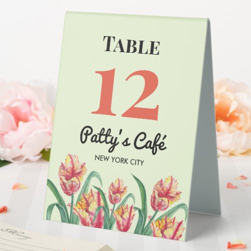 Watercolor Yellow Parrot Tulips Illustration Cafe Table Tent Sign