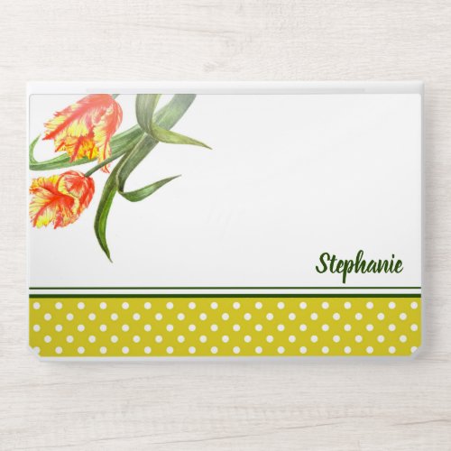 Watercolor Yellow Parrot Tulips Illustration HP Laptop Skin