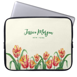 Watercolor Yellow Parrot Tulips Illustration Laptop Sleeve