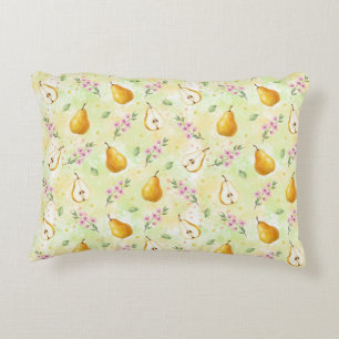 Watercolor Yellow Pear & Spring Floral Lumbar Pill Accent Pillow