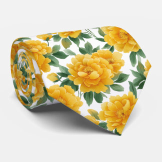 Watercolor Yellow Peony Floral Pattern Neck Tie