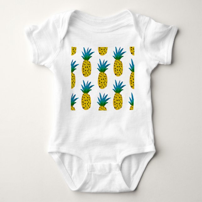 Watercolor Yellow Pineapples Pattern Baby Bodysuit (Front)