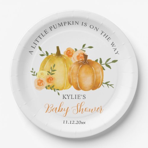 Watercolor Yellow Pumpkin Roses Baby Shower    Paper Plates