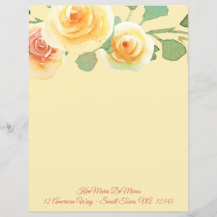 Watercolor Yellow Rose Border Stationery