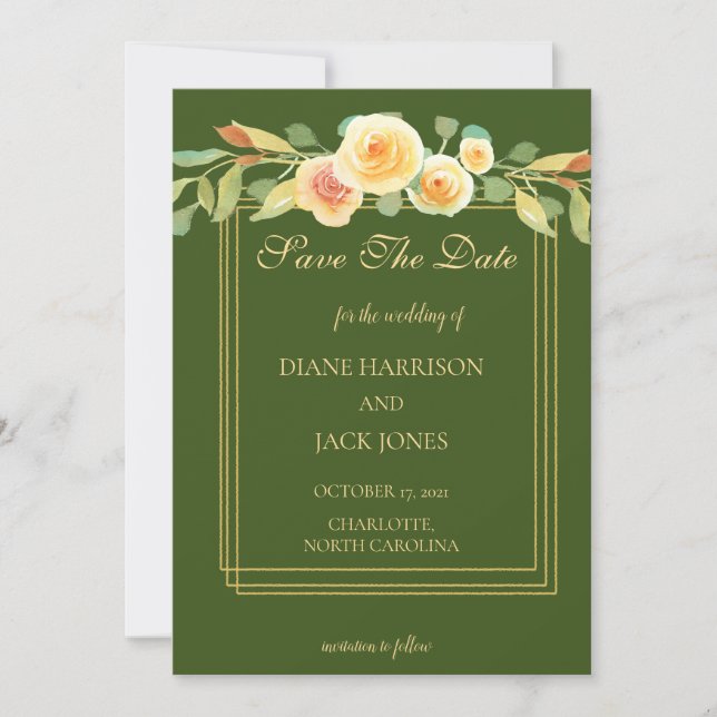 Watercolor Yellow Rose Bouquet  Save the Date Invitation (Front)
