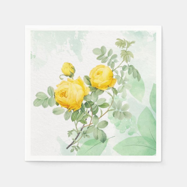 Watercolor Yellow Rose Garden Flower Nature Art Napkins (Front)