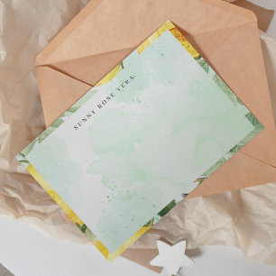 Watercolor Yellow Rose Green Splash Note Card