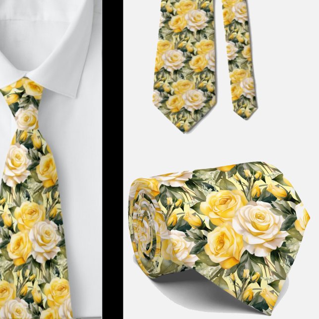 Watercolor Yellow Roses Spring Summer Floral Neck Tie (Creator Uploaded)