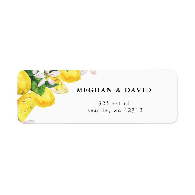 Watercolor Yellow Rustic Citrus Lemon Wedding  Label (Front)