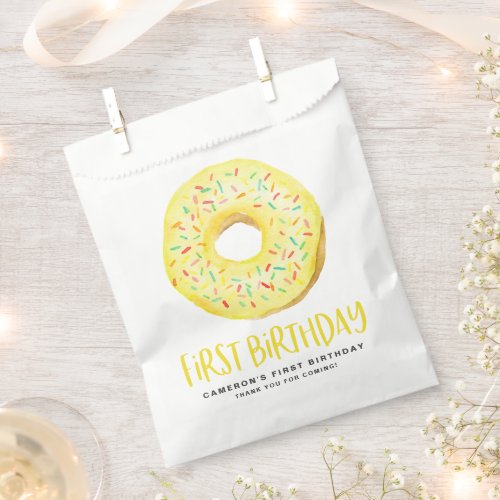 Watercolor Yellow Sprinkle Donut First Birthday Favor Bag