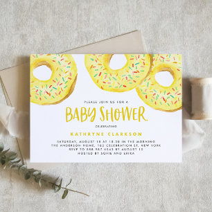 Watercolor Yellow Sprinkle Donuts Baby Shower Invitation