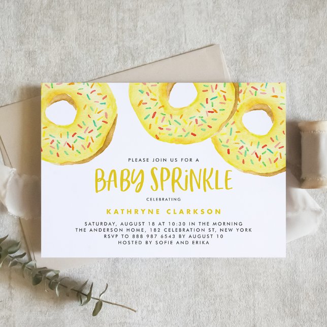 Watercolor Yellow Sprinkle Donuts Baby Sprinkle Invitation (Creator Uploaded)